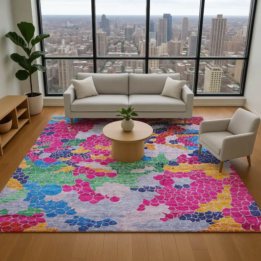 Blush Blue And Yellow Geometric Washable Area Rug With UV Protection Photo 5