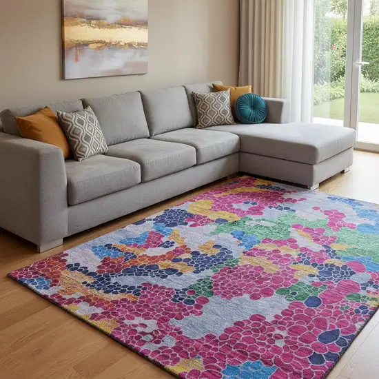 Blush Blue And Yellow Geometric Washable Area Rug With UV Protection Photo 2