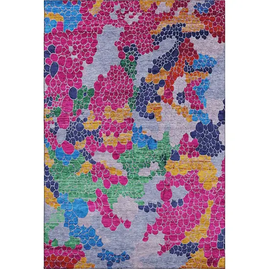 Blush Blue And Yellow Geometric Washable Area Rug With UV Protection Photo 1