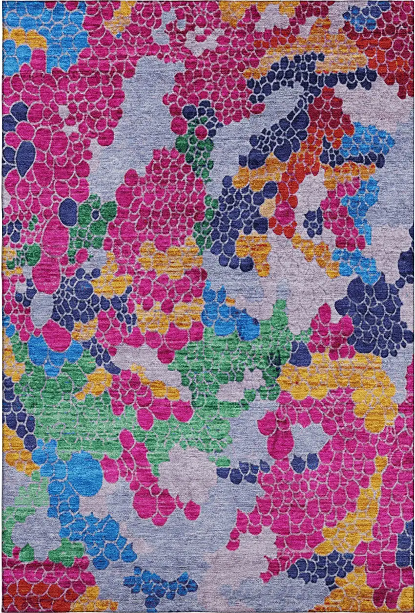 Blush Blue And Yellow Geometric Washable Area Rug With UV Protection Photo 1