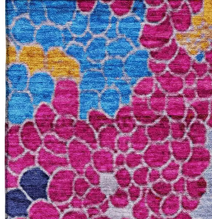 Blush Blue And Yellow Geometric Washable Area Rug With UV Protection Photo 4