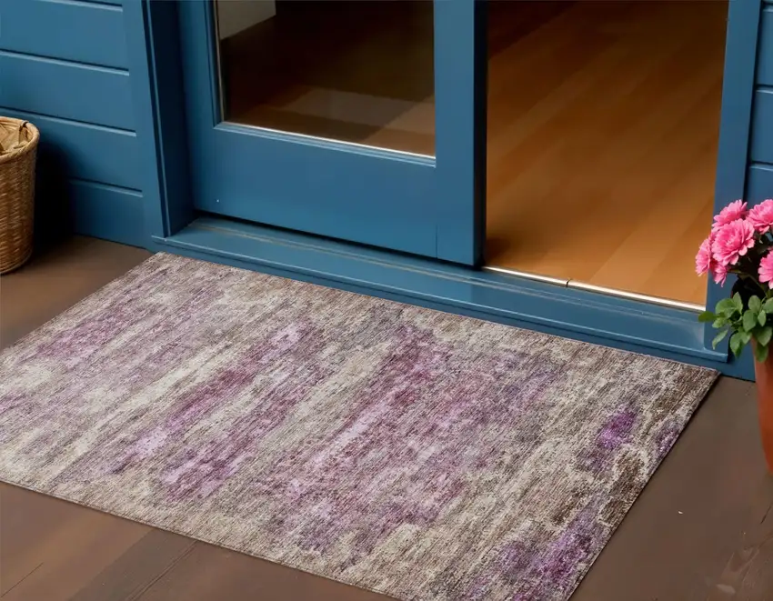 Blush Brown And Beige Abstract Washable Indoor Outdoor Area Rug Photo 1