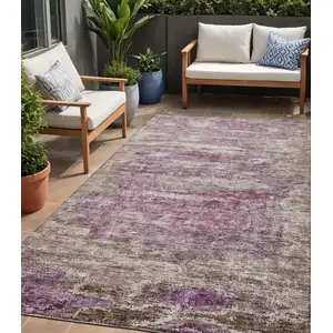 Photo of Blush Brown And Beige Abstract Washable Indoor Outdoor Area Rug