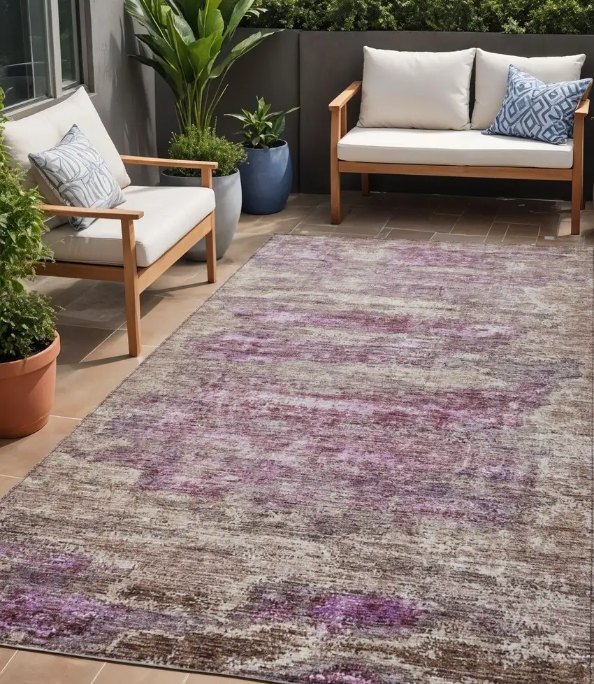 Blush Brown And Beige Abstract Washable Indoor Outdoor Area Rug Photo 1