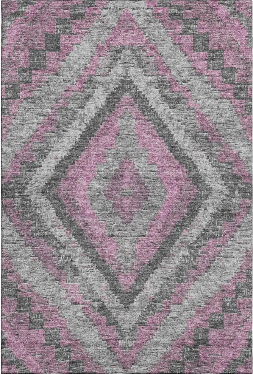 Blush Charcoal And Gray Diamond Washable Area Rug With UV Protection Photo 1