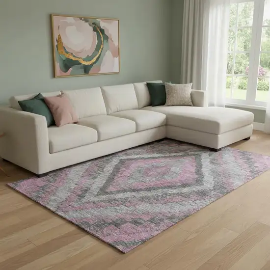 Blush Charcoal And Gray Diamond Washable Area Rug With UV Protection Photo 2
