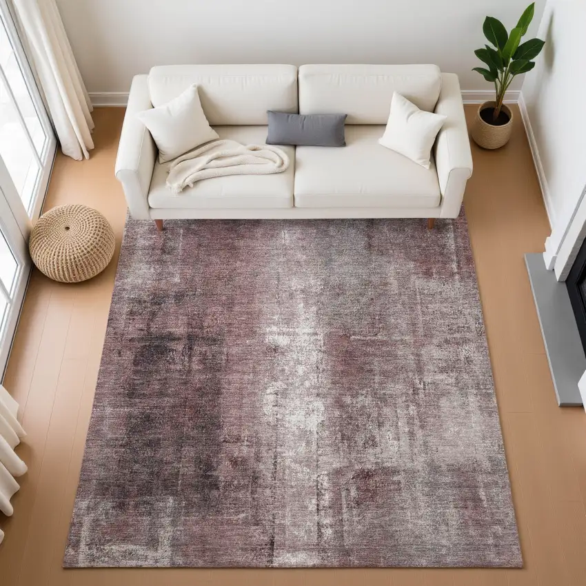 Blush Charcoal And Ivory Abstract Washable Area Rug With UV Protection Photo 5