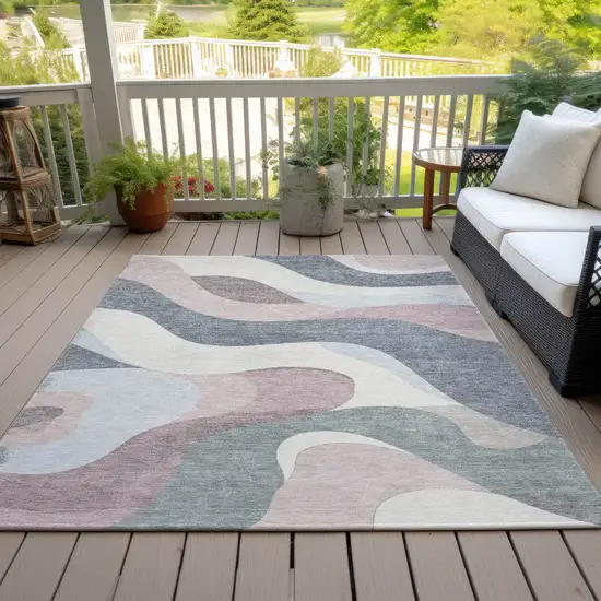Blush Charcoal And Ivory Abstract Washable Indoor Outdoor Area Rug Photo 7