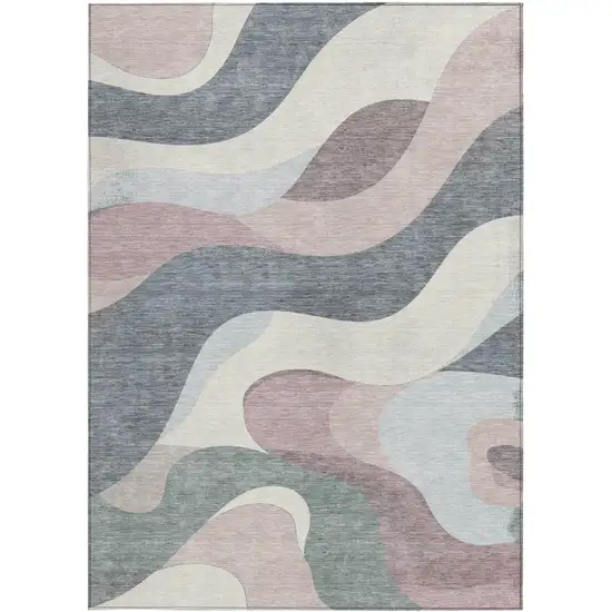 Blush Charcoal And Ivory Abstract Washable Indoor Outdoor Area Rug Photo 1