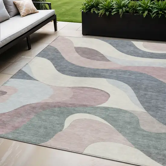 Blush Charcoal And Ivory Abstract Washable Indoor Outdoor Area Rug Photo 2