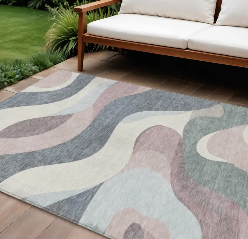 Blush Charcoal And Ivory Abstract Washable Indoor Outdoor Area Rug Photo 2