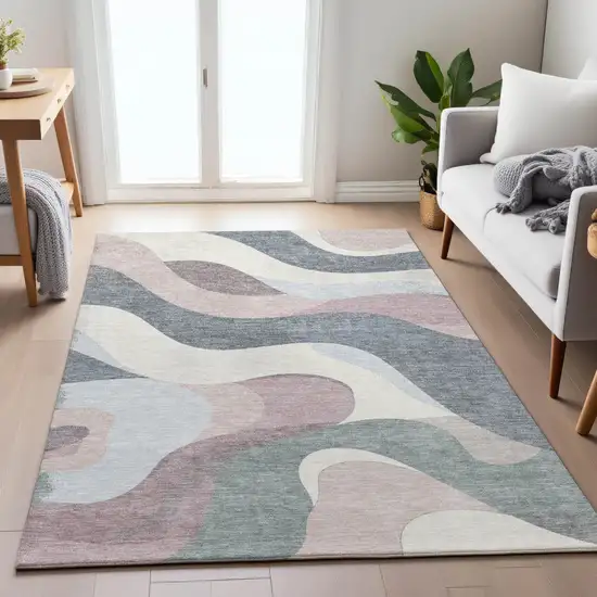 Blush Charcoal And Ivory Abstract Washable Indoor Outdoor Area Rug Photo 7