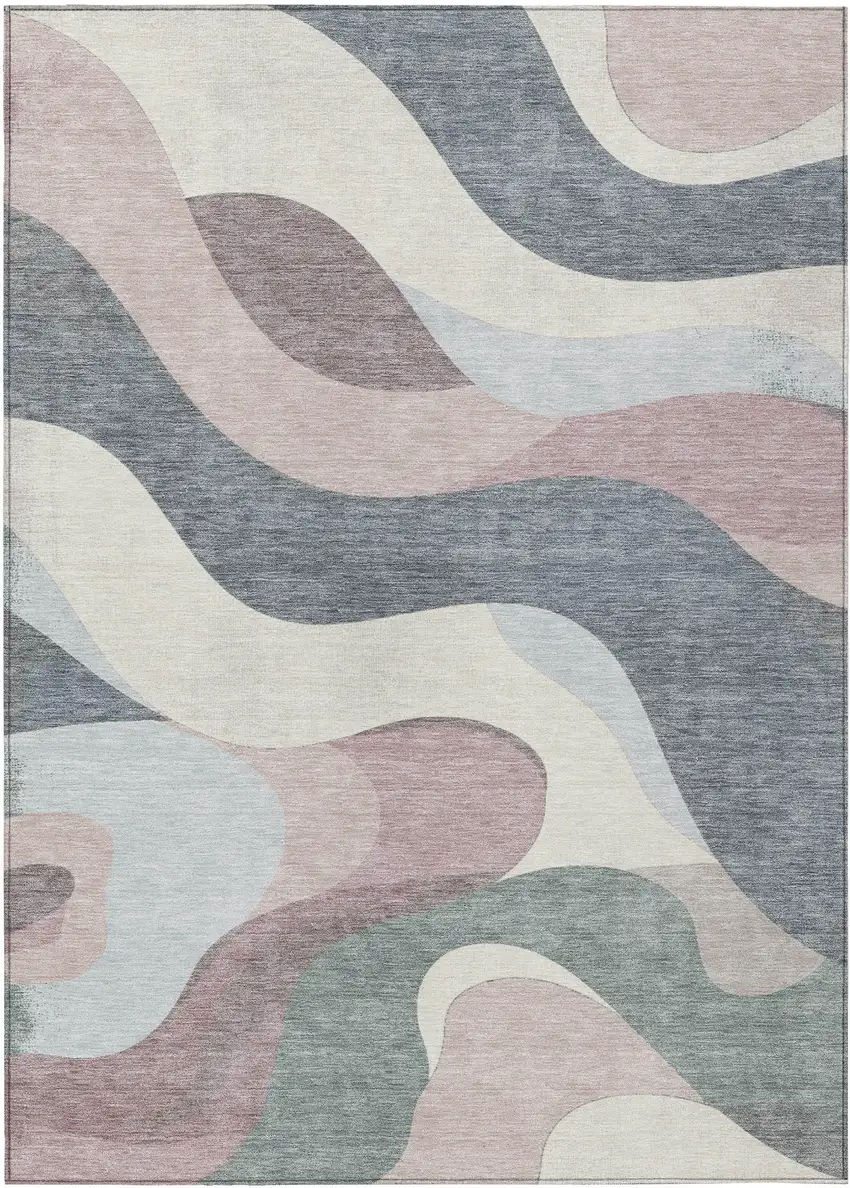 Blush Charcoal And Ivory Abstract Washable Indoor Outdoor Area Rug Photo 1