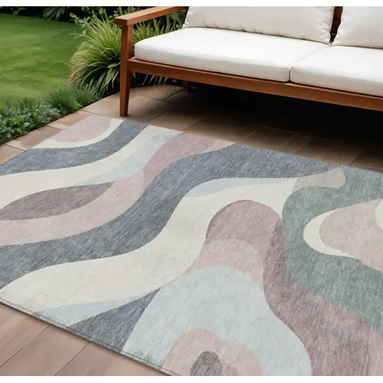 Blush Charcoal And Ivory Abstract Washable Indoor Outdoor Area Rug Photo 2