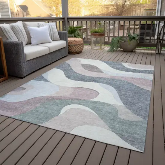 Blush Charcoal And Ivory Abstract Washable Indoor Outdoor Area Rug Photo 9
