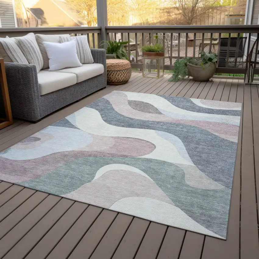 Blush Charcoal And Ivory Abstract Washable Indoor Outdoor Area Rug Photo 9