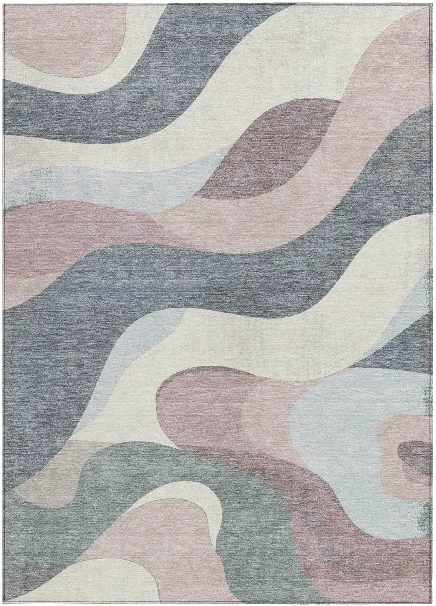 Blush Charcoal And Ivory Abstract Washable Indoor Outdoor Area Rug Photo 3