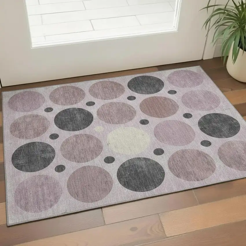 Blush Charcoal And Ivory Geometric Washable Area Rug With UV Protection Photo 2