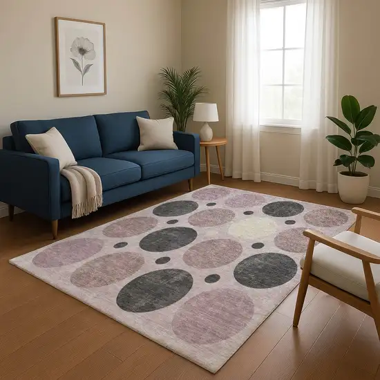 Blush Charcoal And Ivory Geometric Washable Area Rug With UV Protection Photo 5