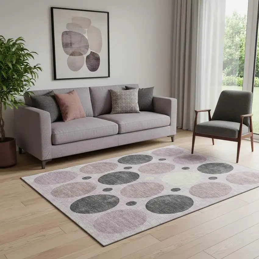 Blush Charcoal And Ivory Geometric Washable Area Rug With UV Protection Photo 2