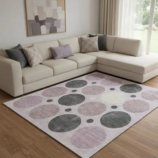 Blush Charcoal And Ivory Geometric Washable Area Rug With UV Protection Photo 2