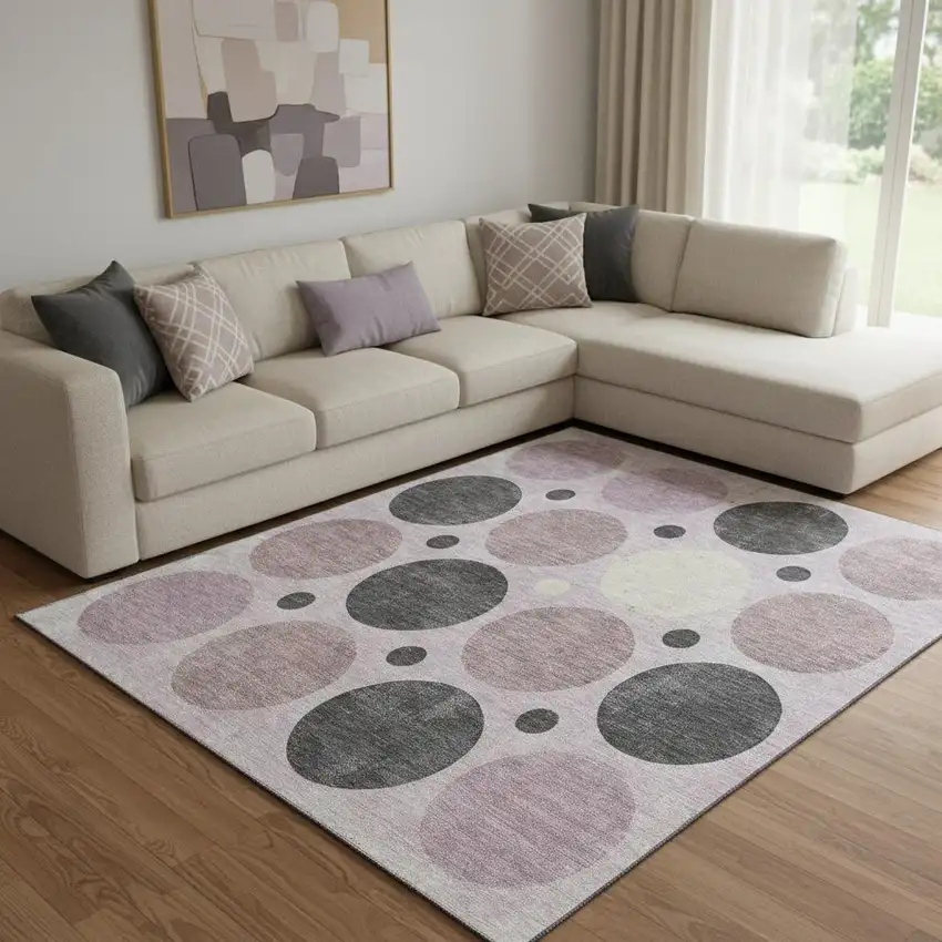 Blush Charcoal And Ivory Geometric Washable Area Rug With UV Protection Photo 2