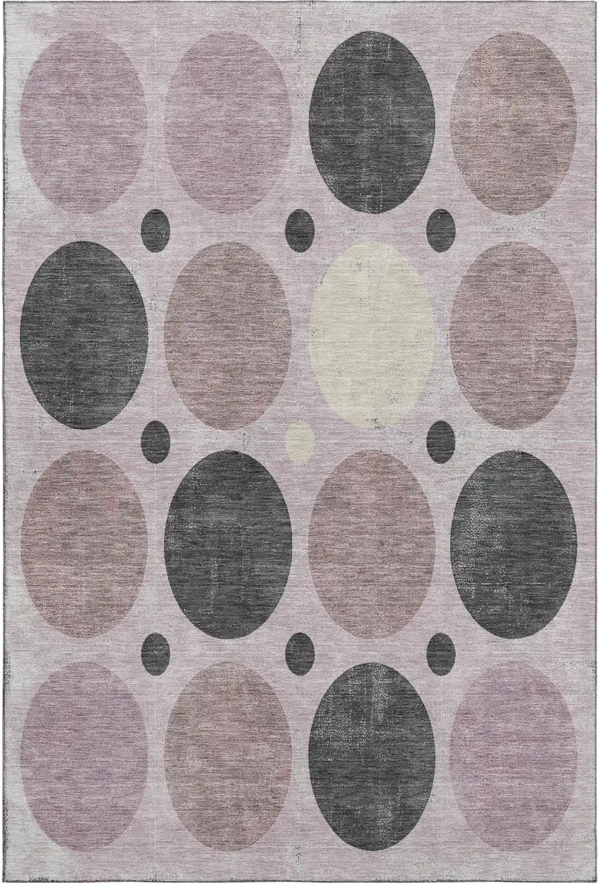 Blush Charcoal And Ivory Geometric Washable Area Rug With UV Protection Photo 1