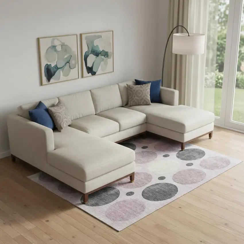 Blush Charcoal And Ivory Geometric Washable Area Rug With UV Protection Photo 2