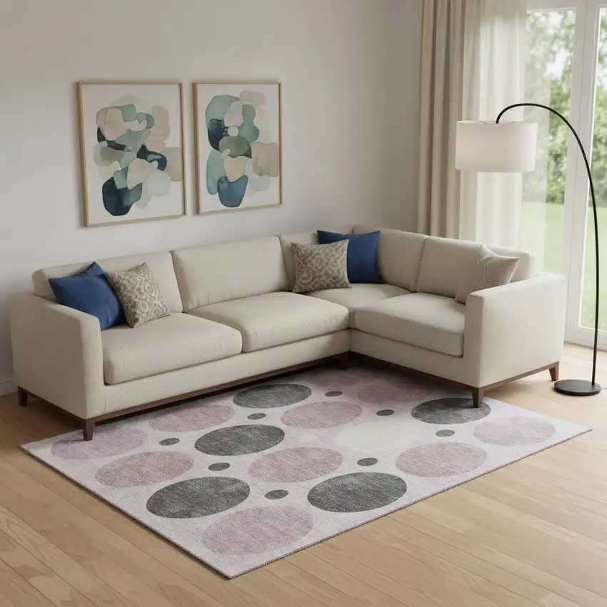 Blush Charcoal And Ivory Geometric Washable Area Rug With UV Protection Photo 2