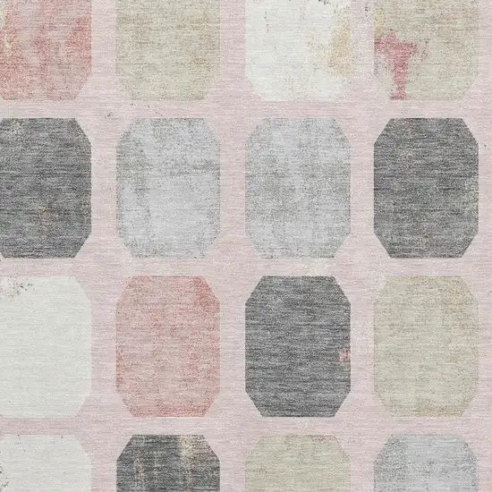 Blush Charcoal And Ivory Geometric Washable Area Rug With UV Protection Photo 3
