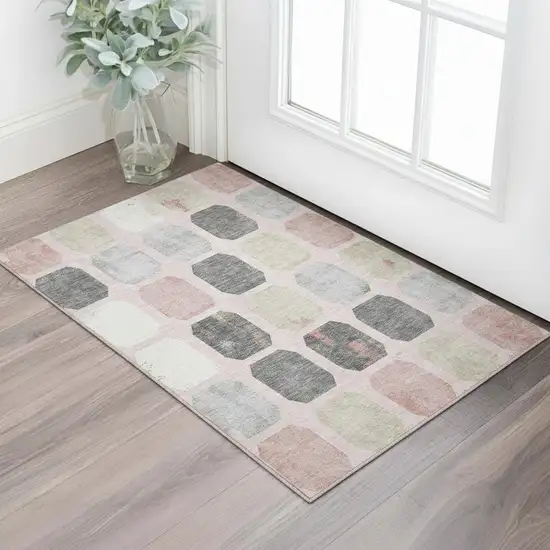 Blush Charcoal And Ivory Geometric Washable Area Rug With UV Protection Photo 2