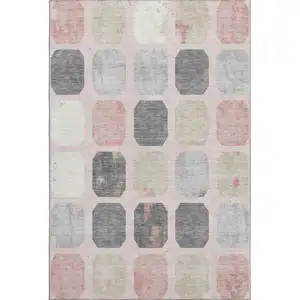 Photo of Blush Charcoal And Ivory Geometric Washable Area Rug With UV Protection
