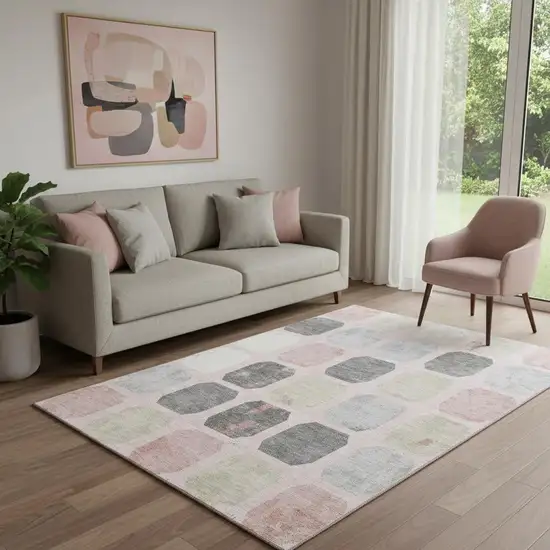 Blush Charcoal And Ivory Geometric Washable Area Rug With UV Protection Photo 2