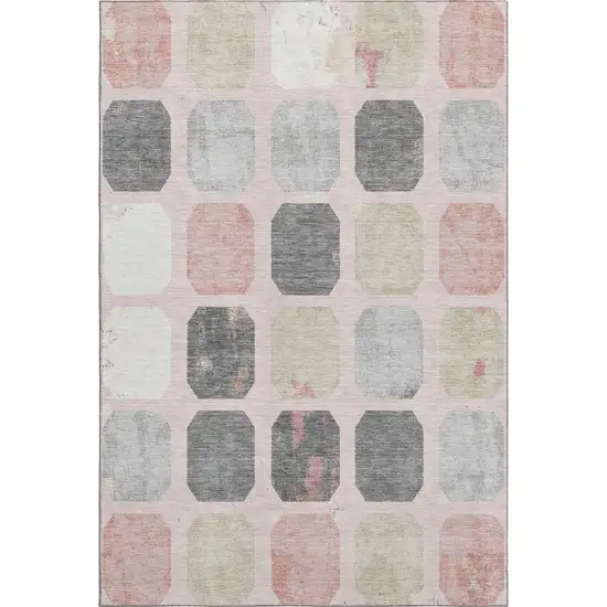 Blush Charcoal And Ivory Geometric Washable Area Rug With UV Protection Photo 1
