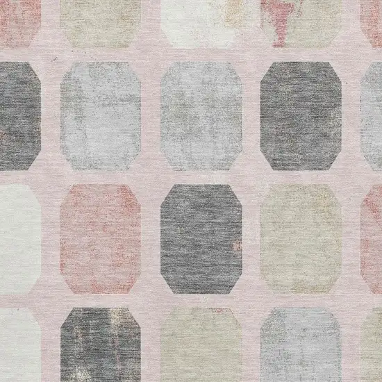 Blush Charcoal And Ivory Geometric Washable Area Rug With UV Protection Photo 3