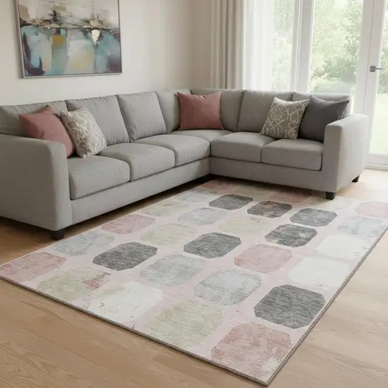 Blush Charcoal And Ivory Geometric Washable Area Rug With UV Protection Photo 2