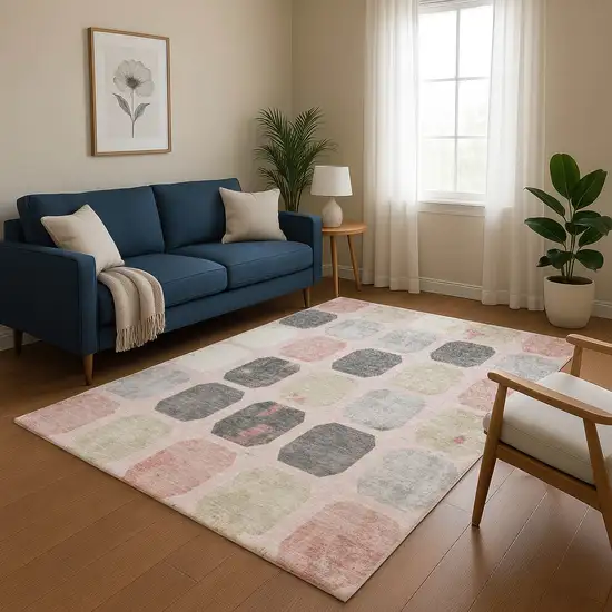 Blush Charcoal And Ivory Geometric Washable Area Rug With UV Protection Photo 4