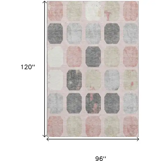 Blush Charcoal And Ivory Geometric Washable Area Rug With UV Protection Photo 8