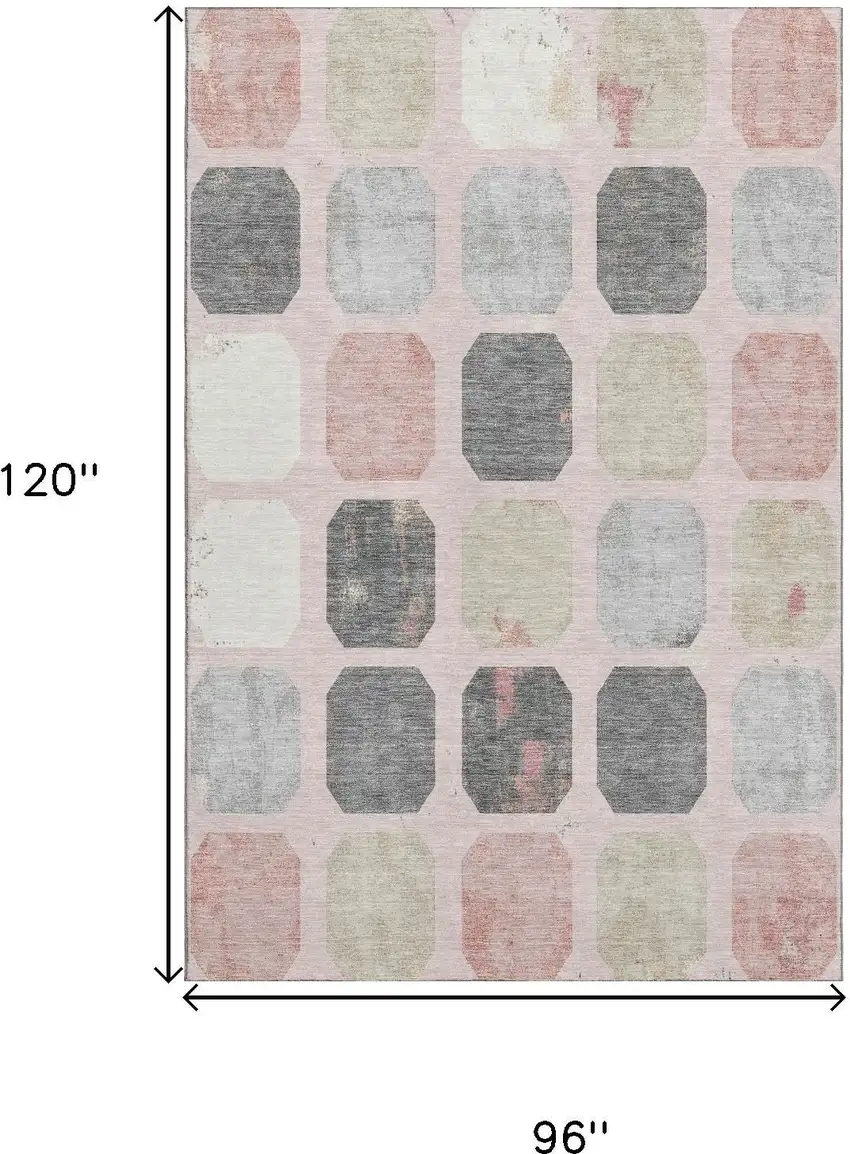 Blush Charcoal And Ivory Geometric Washable Area Rug With UV Protection Photo 8
