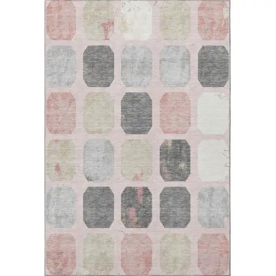 Blush Charcoal And Ivory Geometric Washable Area Rug With UV Protection Photo 3