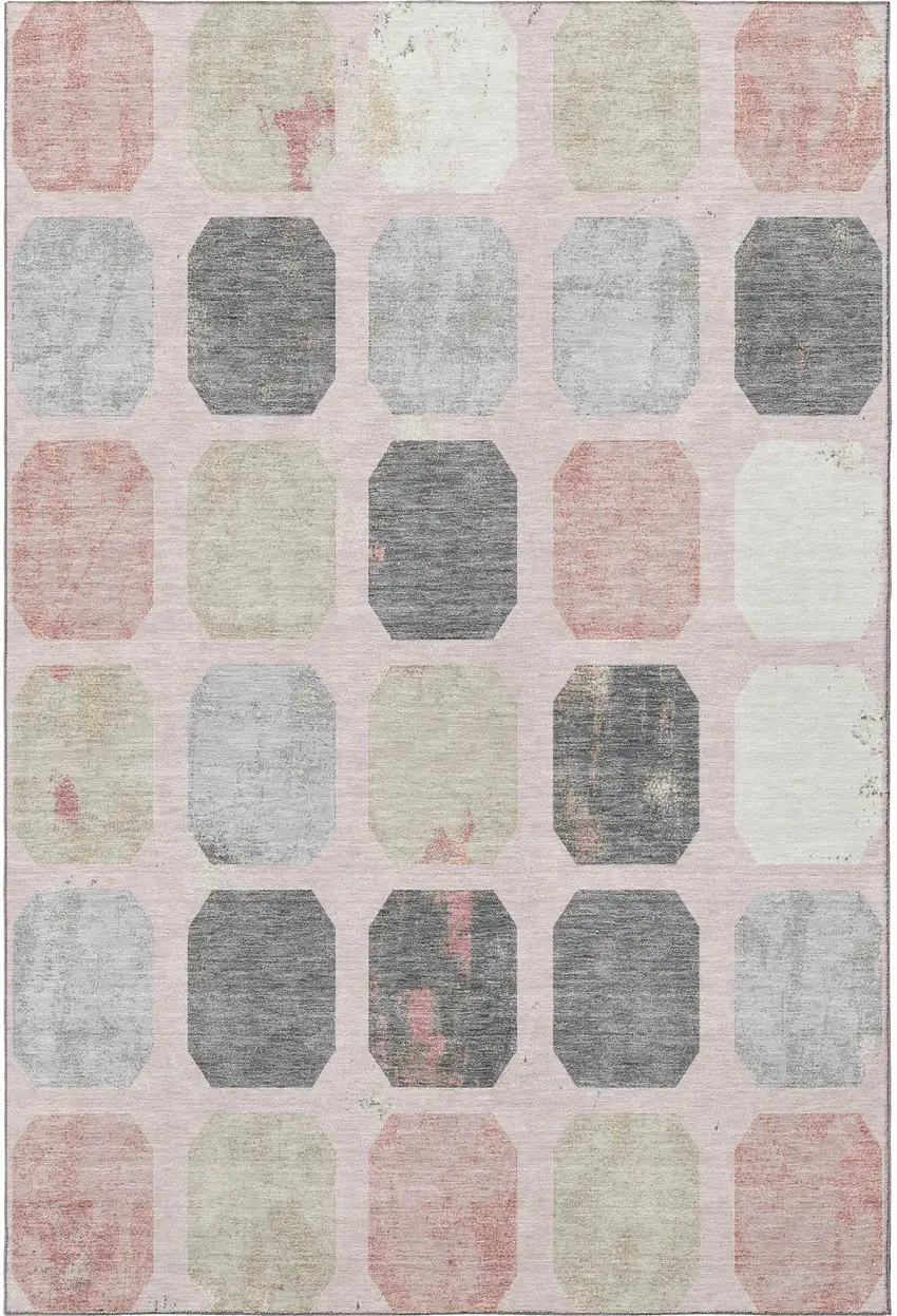 Blush Charcoal And Ivory Geometric Washable Area Rug With UV Protection Photo 3