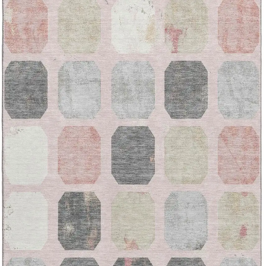 Blush Charcoal And Ivory Geometric Washable Area Rug With UV Protection Photo 4