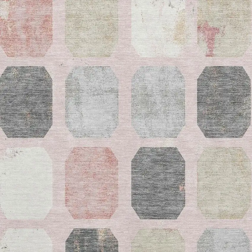 Blush Charcoal And Ivory Geometric Washable Area Rug With UV Protection Photo 3