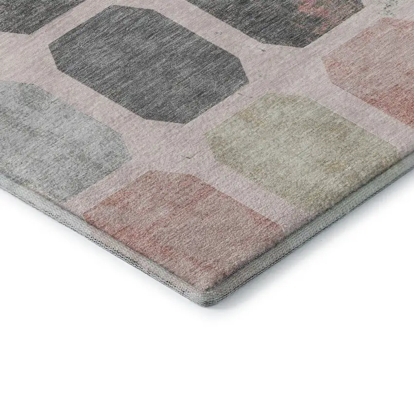 Blush Charcoal And Ivory Geometric Washable Area Rug With UV Protection Photo 8