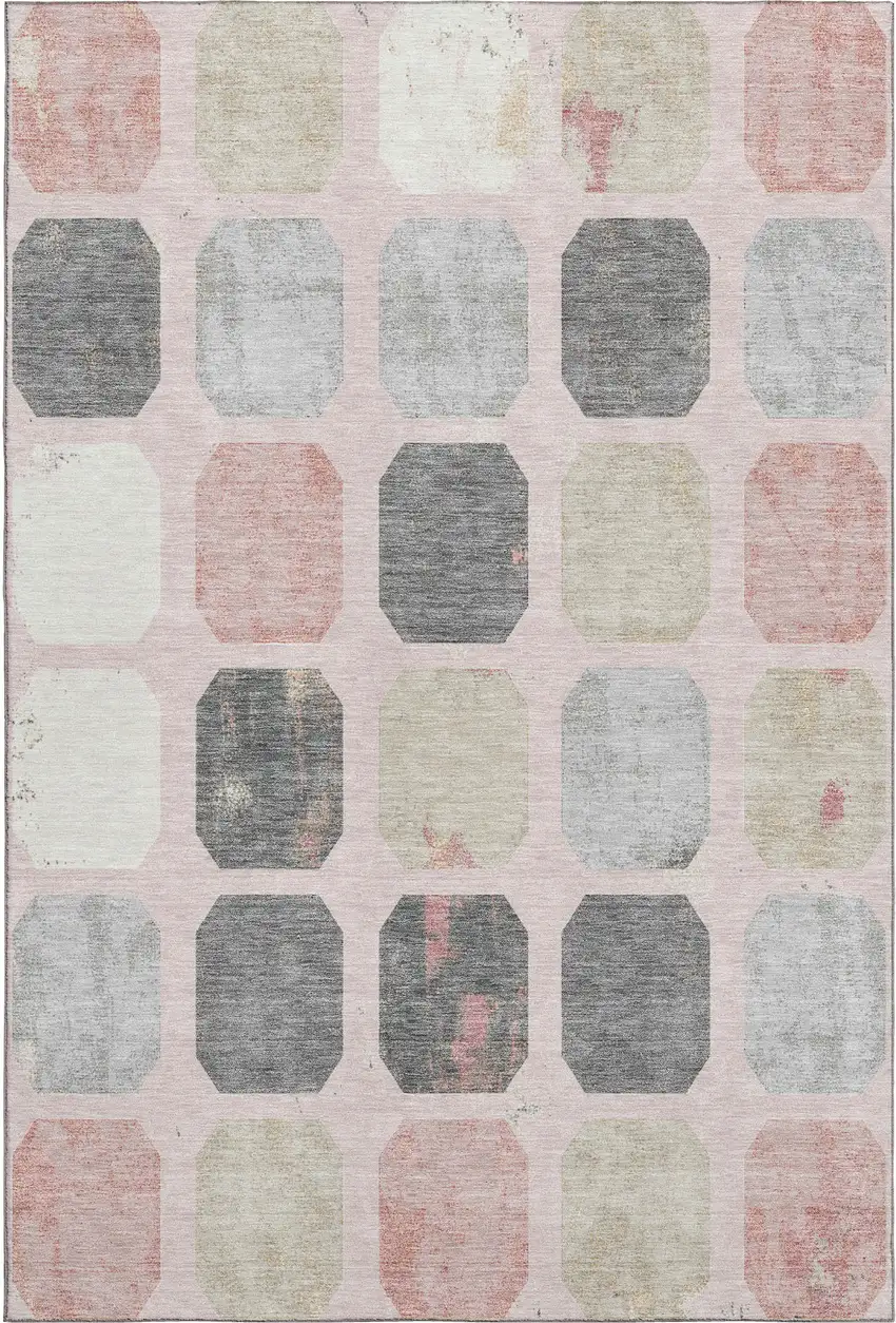 Blush Charcoal And Ivory Geometric Washable Area Rug With UV Protection Photo 1