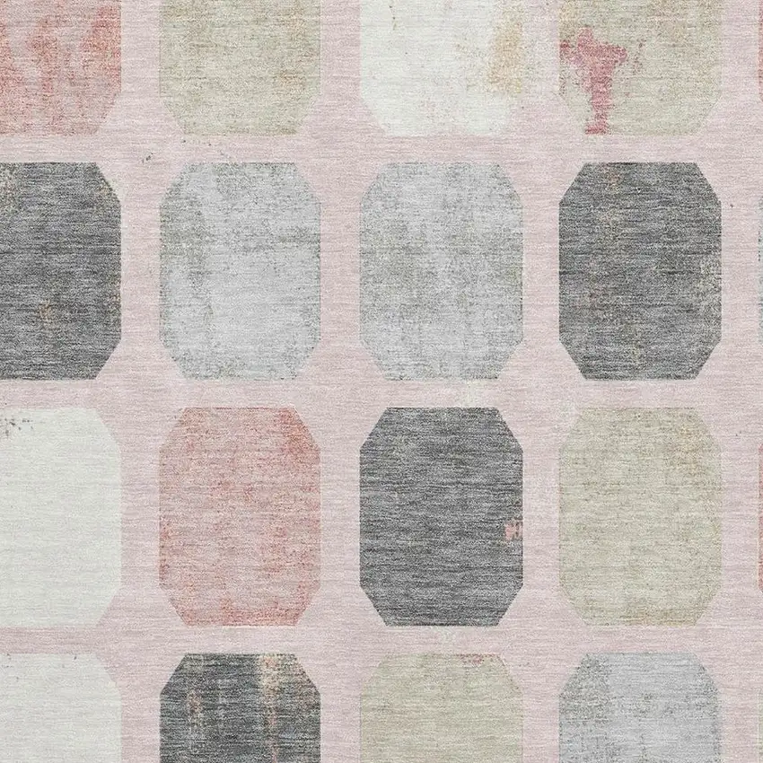 Blush Charcoal And Ivory Geometric Washable Area Rug With UV Protection Photo 3