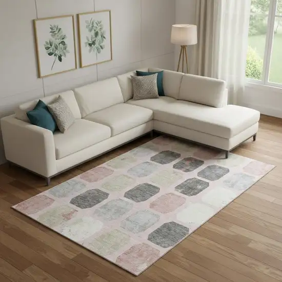 Blush Charcoal And Ivory Geometric Washable Area Rug With UV Protection Photo 2