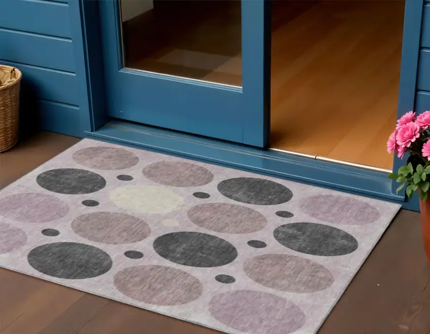 Blush Charcoal And Ivory Geometric Washable Indoor Outdoor Area Rug Photo 2