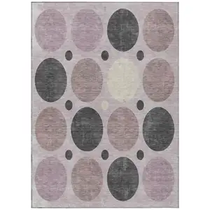 Photo of Blush Charcoal And Ivory Geometric Washable Indoor Outdoor Area Rug
