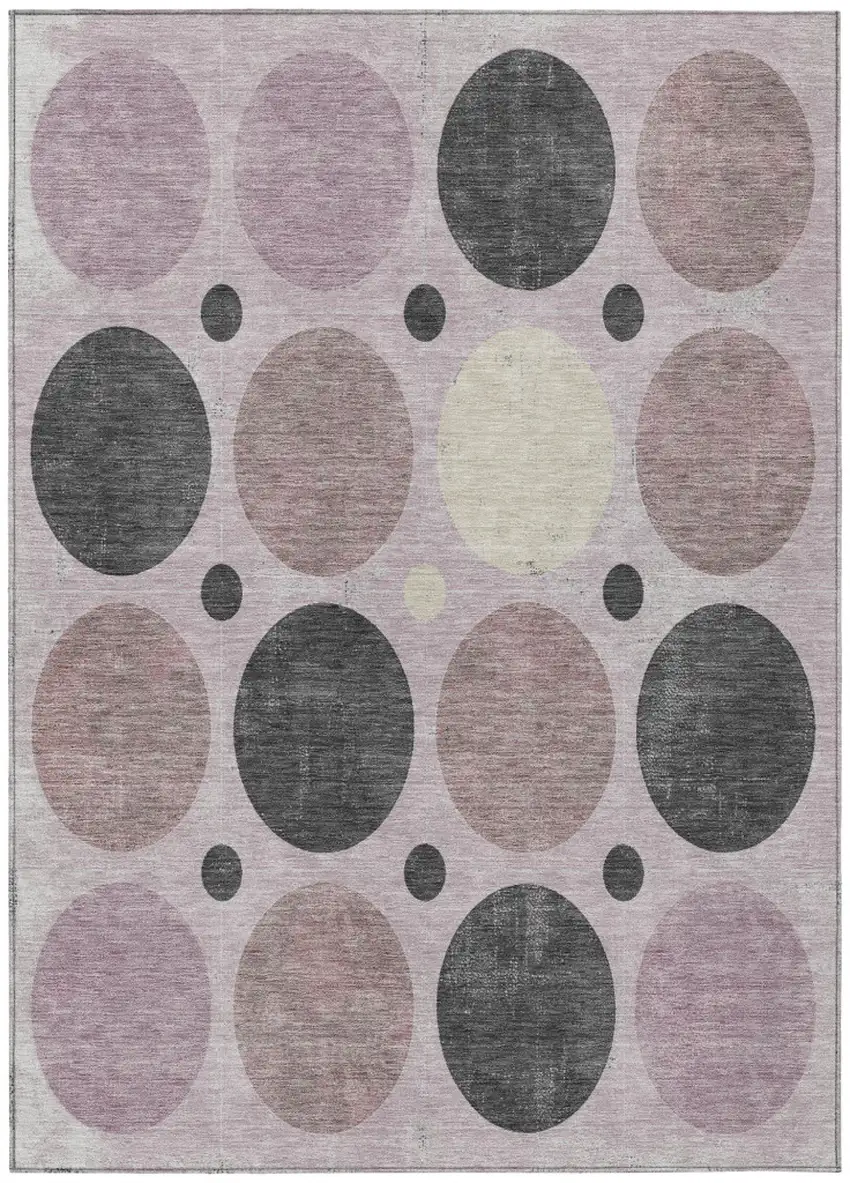 Blush Charcoal And Ivory Geometric Washable Indoor Outdoor Area Rug Photo 1
